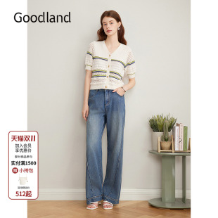 小香风法式 新品 钩花短袖 针织开衫 Goodland美地女装 薄款 2025夏季