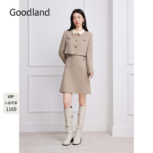 Goodland美地通勤小香风假两件2026秋季新款连衣裙LC36305280