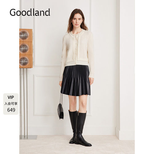 Goodland美地假两件钉珠法式针织开衫女2025冬新款LC35506350