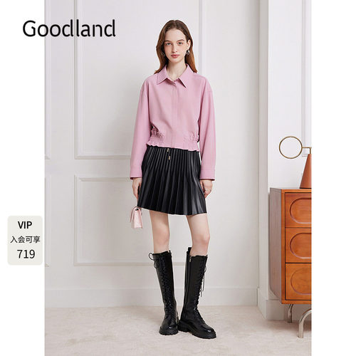 Goodland美地女装2025秋季新款简约抽褶羊毛衬衫LC35330080