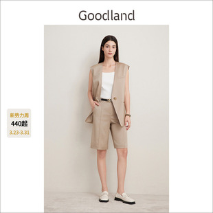 短裤 五分裤 马甲慵懒感大H廓形包容性强醋纤外套 Goodland美地女装