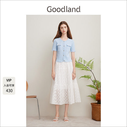Goodland美地法式镂空刺绣半身裙