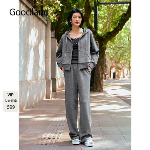 Goodland美地休闲风连帽卫衣外套女2025冬新款LC35510250