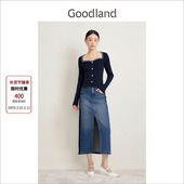 复古钉珠海鸥领毛针织衫 新款 醋酸抗皱 Goodland美地2024春季