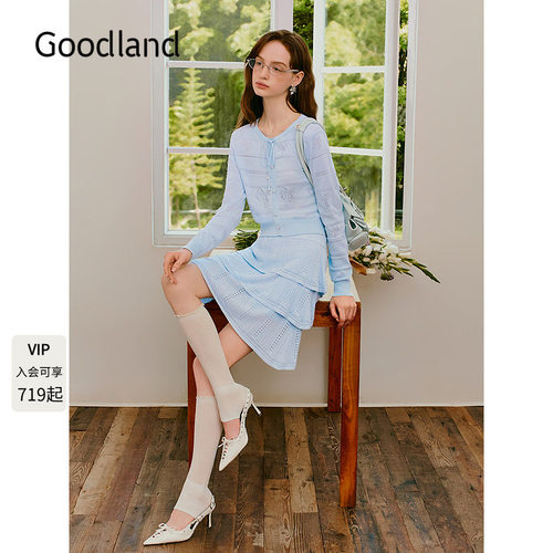 Goodland美地法式蝴蝶结针织衫女/半身裙短款2026秋新品36306330