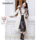 Goodland美地白色狐狸毛领连帽羽绒服女长款 鸭绒LC34508120