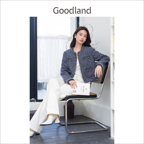 Goodland美地女装法式气质钉珠小香风短外套/鱼尾裙LC34310110