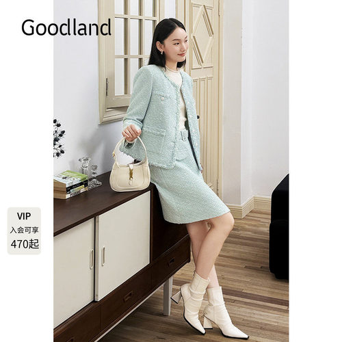 Goodland美地2024年冬季新款气质法式花纱小香风外套女