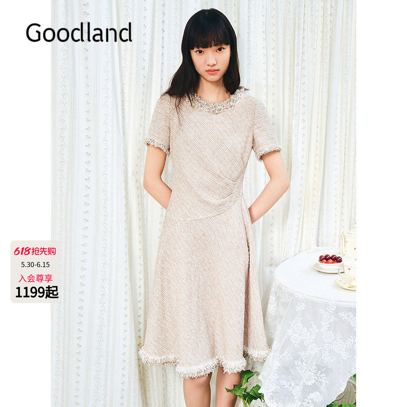 Goodland美地【售完不补】女装2025春季新款法式香风收腰连衣裙