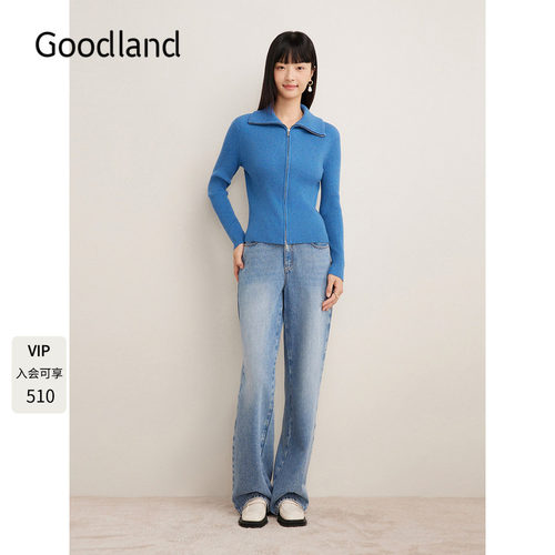Goodland美地2024年冬季新款多色美丽诺羊毛混纺毛针织开衫