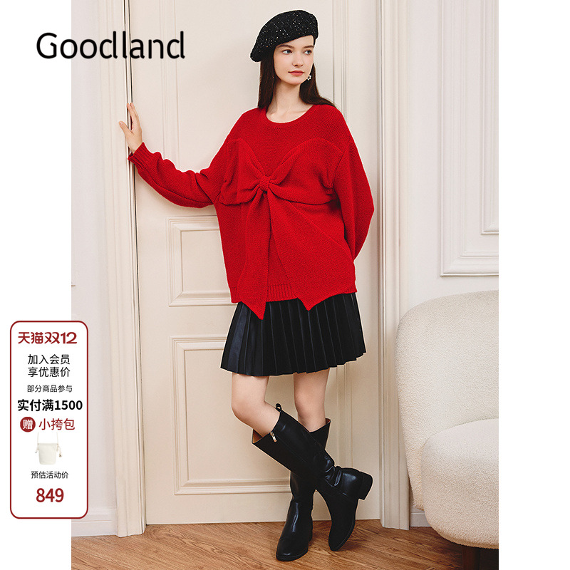 Goodland美地法式蝴蝶结毛衣女宽松慵懒风2025冬新款LC35506180