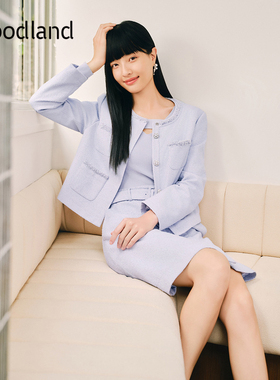 Goodland美地【博主同款】温柔风紫色小香风短外套女2024年秋新款