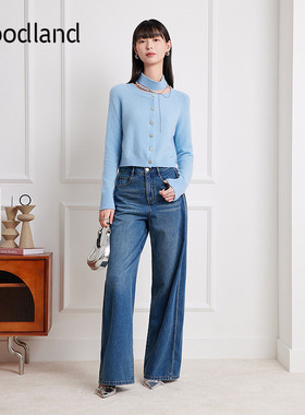 Goodland美地女装全棉斜纹宽松阔腿牛仔裤2025秋新款LC35320060