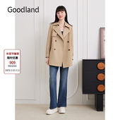 2025秋新款 Goodland美地女装 优雅双排扣风衣外套中款 LC35307070