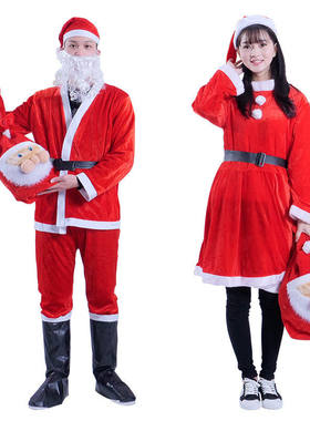 成人圣诞老人服装儿童无纺布圣诞老人衣服圣诞节服饰金丝绒童女