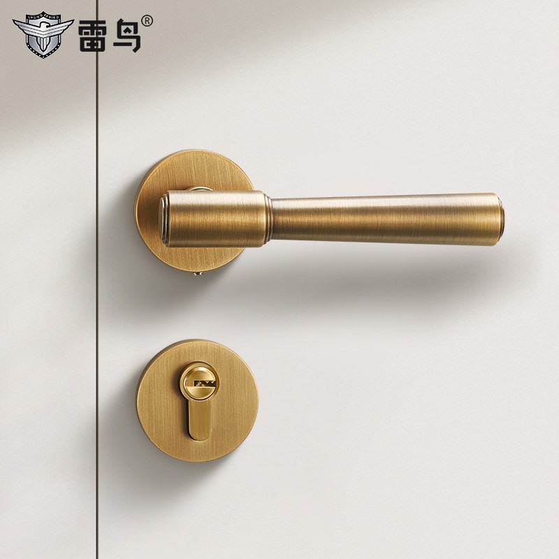 法式黄铜门e锁室内木门青古色复古门把手卧室房门磁吸静音锁具五