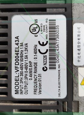 台达变频器VFD004EL43A,0.4KW功率,380-4