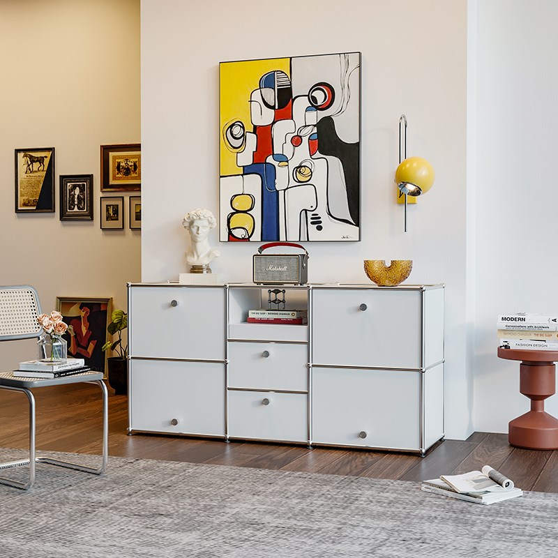 USM餐边柜中古不锈钢模块收纳柜客厅家用储N物书柜咖啡置物斗柜子