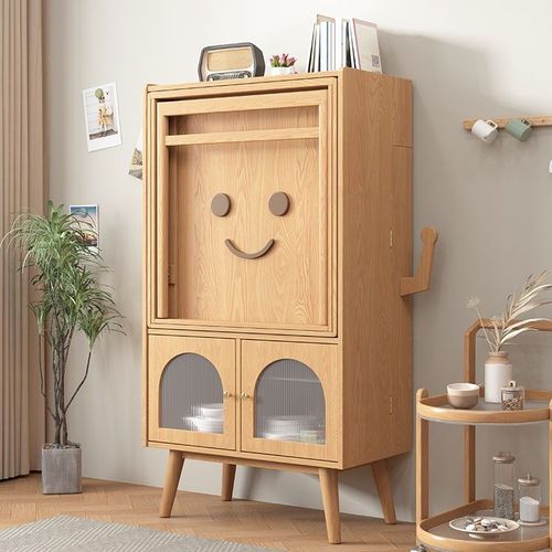 奶油实木折叠餐桌椅家用组合餐边一体小户型loft多功能饭桌