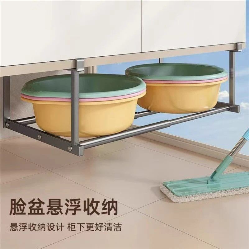 可伸缩分层脸盆隔板下挂篮免打孔家用加高柜鞋架易安装浴室置物架