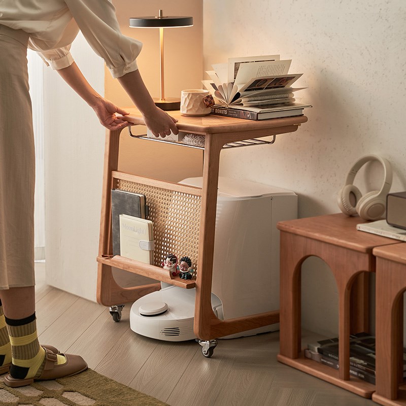 实木扫地机器人置物架可移动沙发C边几云鲸基站收纳架床头小边桌