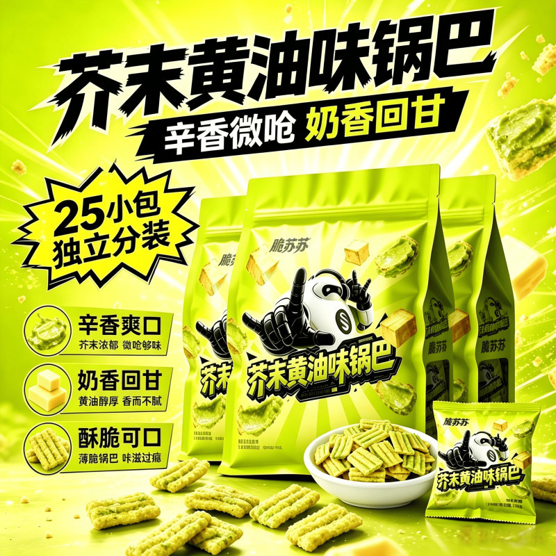 芥末黄油味锅巴香辣过瘾休闲零食网红下酒菜办公室解馋