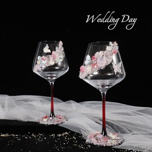 新人结婚敬酒杯diy一对高脚杯材料G包粉色满钻手工礼物结婚礼物