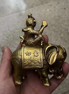 办公室摆件象上封侯向上职u场进步中式驿马招财铜大象猴子书房客