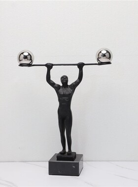 新中式轻奢金属举重人摆件卧室样板房客厅玄关书柜V办公室家居饰