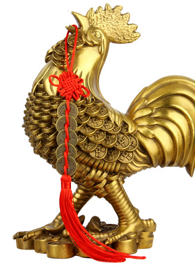 厚德居 铜30厘米金钱鸡摆件铜公鸡十二生肖O铜鸡摆件家居饰品摆设