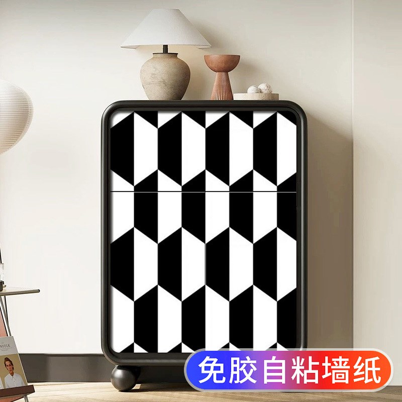 黑白色自粘贴纸翻新衣柜子宿舍厨房改造改色美化橱柜门旧家具遮丑