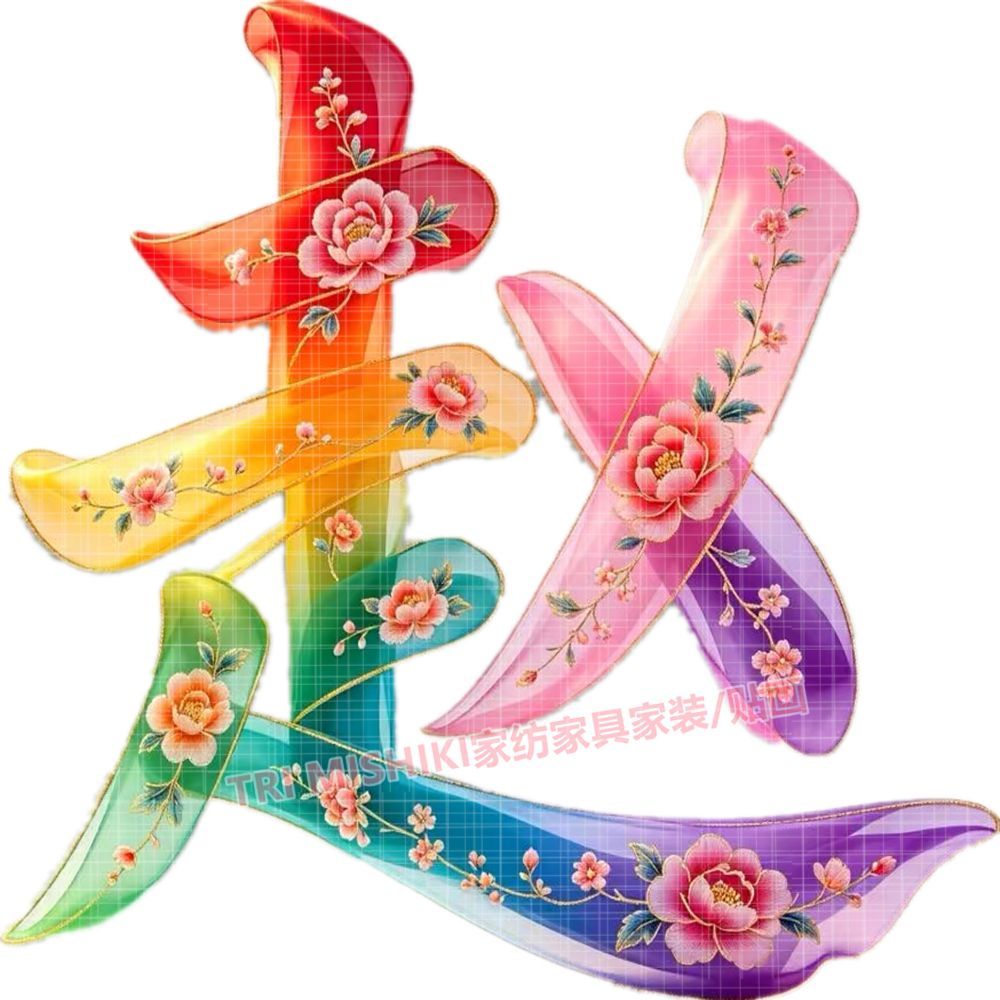 新款牡丹花百家姓贴纸个性定制姓