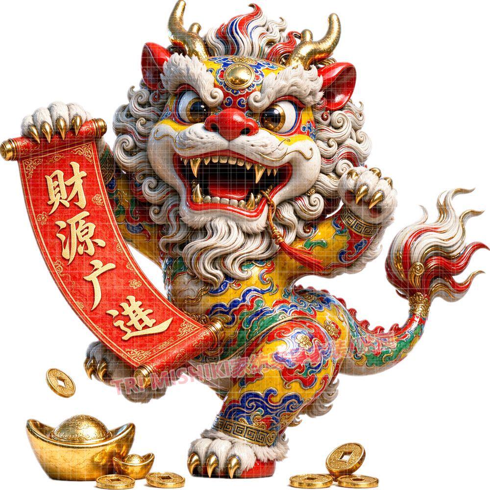财源滚滚醒狮门贴画招财进宝醒狮