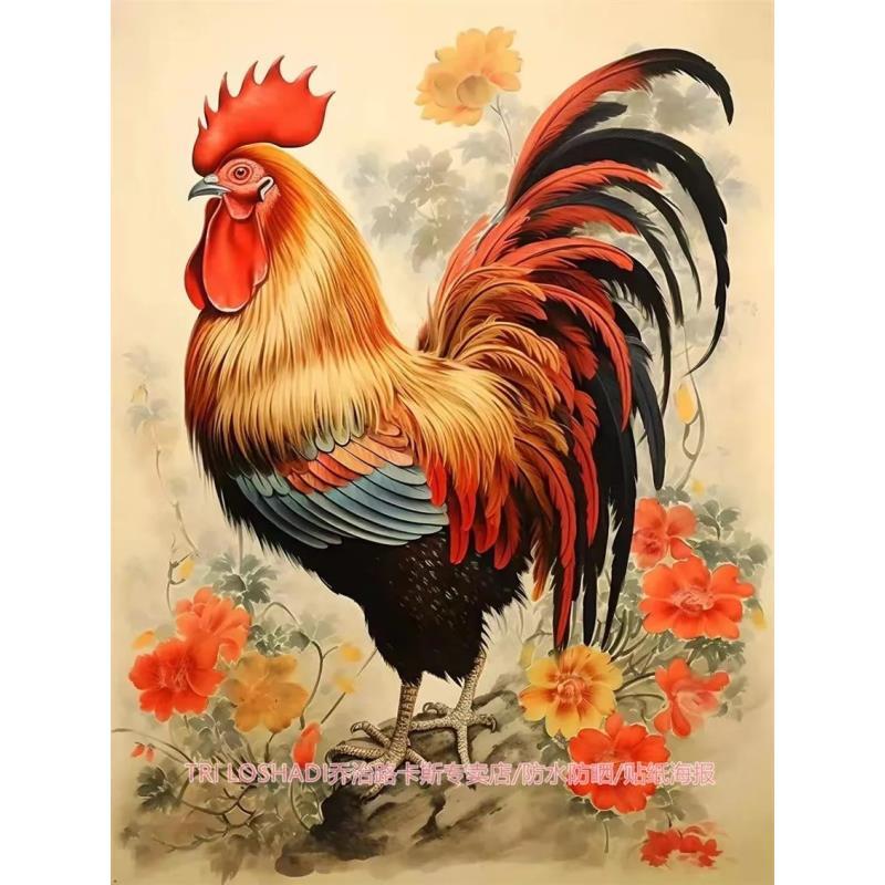 金鸡报晓墙贴画客厅玄关镇宅自粘海报贴画好运招财新款门窗贴花