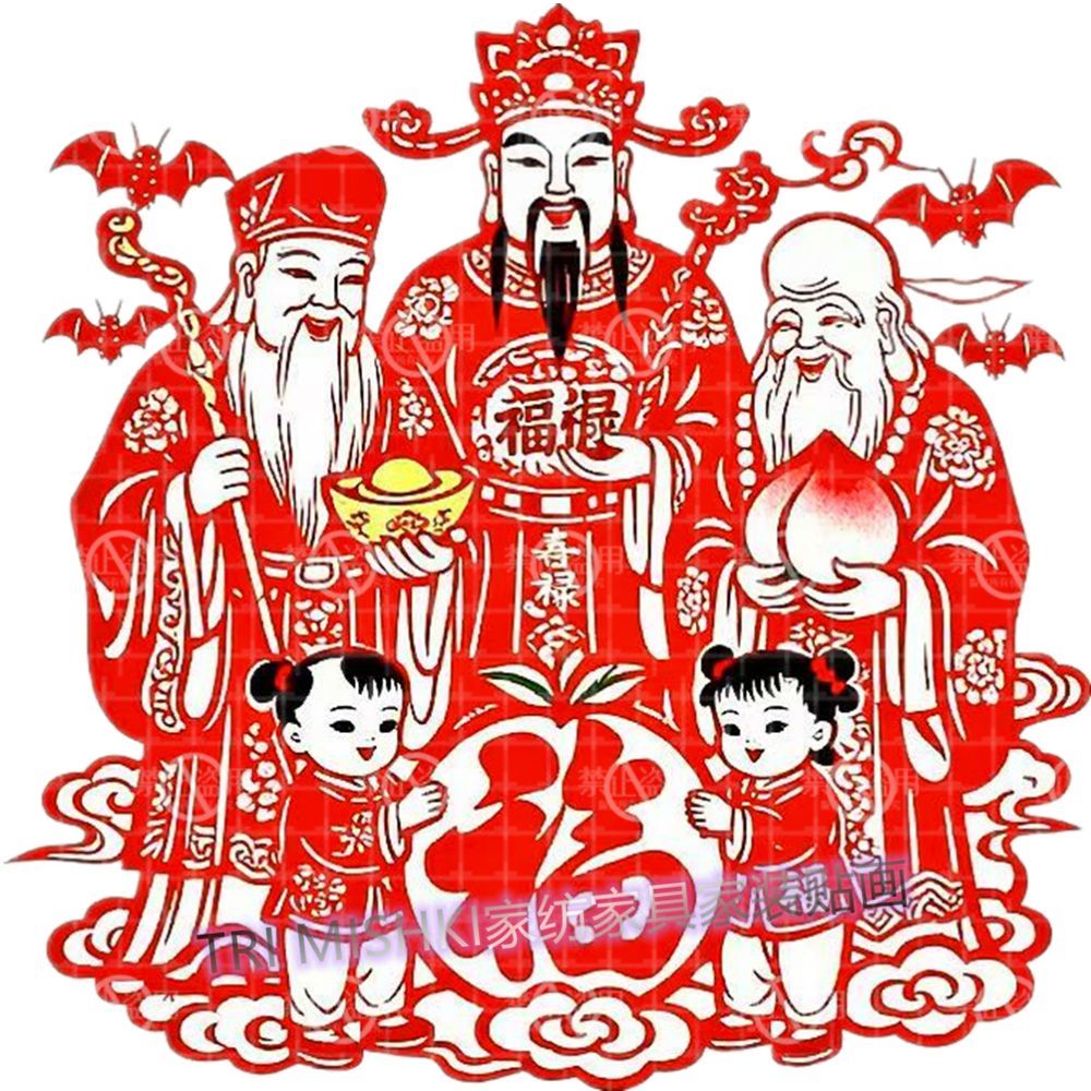 福禄寿老人贴纸画客厅玄关自粘墙贴延年益寿纳福门贴长寿平安贴画