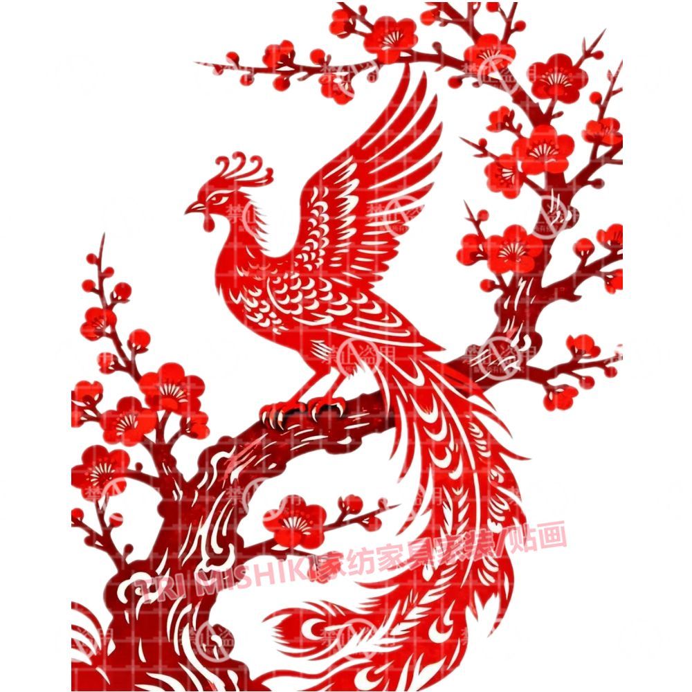 梅花枝头孔雀贴纸壁画新款喜庆吉祥平安墙贴客厅玄关装饰防水门贴