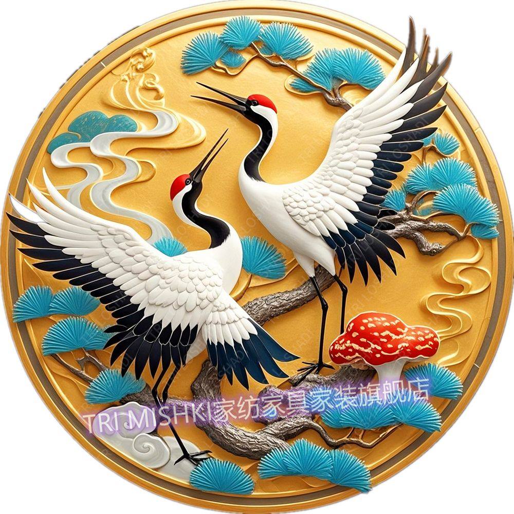 延年益寿仙鹤贴纸客厅玄关墙贴团鹤门贴长寿平安自粘画简约现代