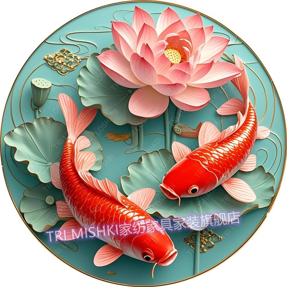 莲花锦鲤鱼贴纸好运平安自粘墙贴防水马桶盖贴画遮丑瓷砖门窗贴花