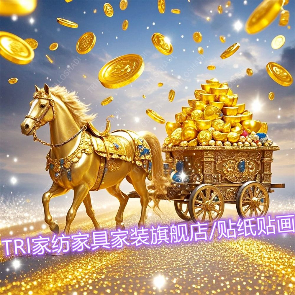 财富马车转运暴富防水门窗贴画金光闪闪马上有钱贴纸室内墙上壁画