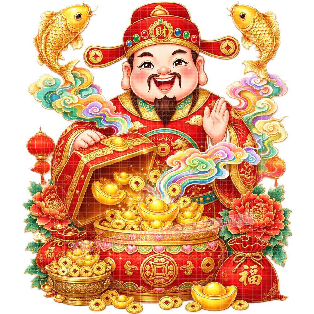 新款招财进宝财神爷贴纸大吉大利