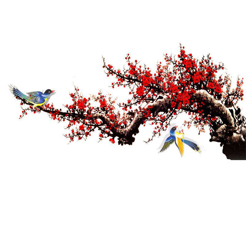爆款艺术鲜花树枝喜鹊高清自粘贴画家居装饰客厅卧室墙面防水贴纸