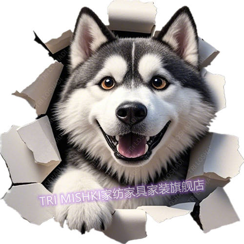 爆款哈士奇狗狗贴纸搞笑二哈贴画新款卧室贴墙遮丑补洞防水门贴