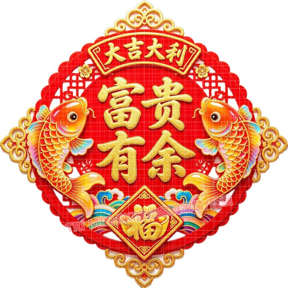 富贵有余喜庆墙贴画新年大吉大利