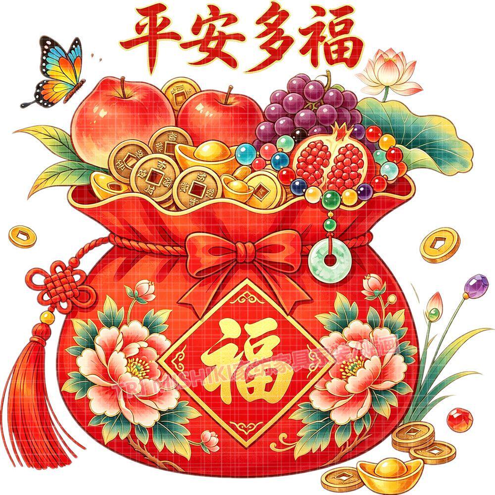 新款吉祥水果福袋贴纸平安多福喜