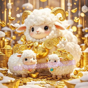 羊羊得亿暴富墙上贴画新款客厅卧室自粘贴可爱小羊招财金闪闪门贴