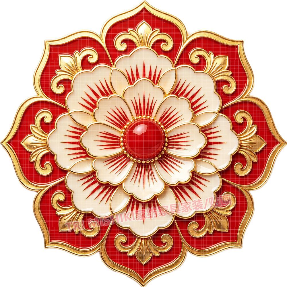 中式宝相花贴纸壁画客厅玄关墙贴