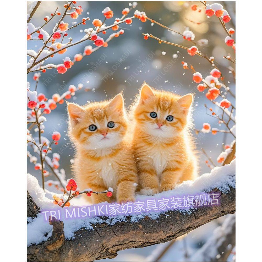 树下的小猫贴纸画客厅过道墙上装饰画自粘遮丑门贴可爱猫咪壁画