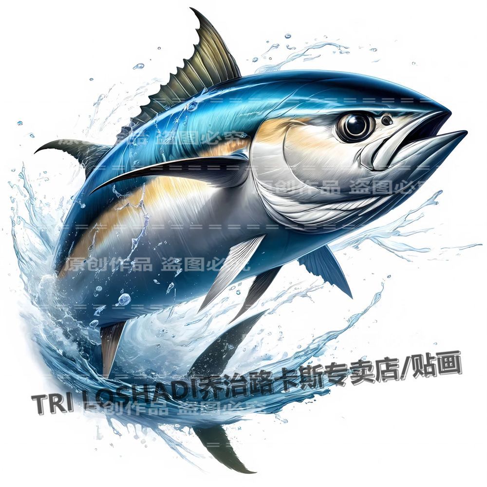 深海鱼金枪鱼吞拿贴纸钓鱼佬自粘墙贴门贴霸气路亚钓箱防水贴画