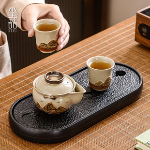 石纹功夫茶具家用办公轻奢高档泡茶壶喝茶杯套装 2025新款 一壶二杯