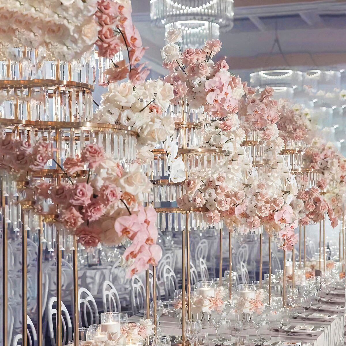 金色电镀水晶花架婚庆路引装饰婚礼餐桌摆件舞台背景欧美浪漫